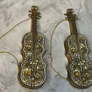 Elegant Gold Violin Accent Decor Poly Resin 18" Violins Set